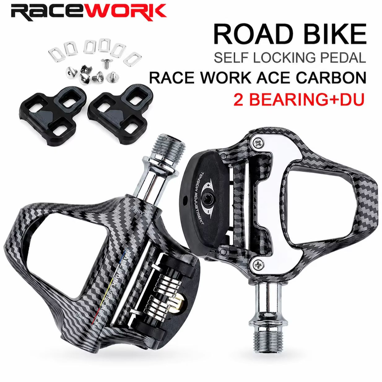 Drag Chain Cnc - RACEWORK カーボンパターン ロードバイク クリップレスペダル 調整可能なテンション ナイロンファイバー