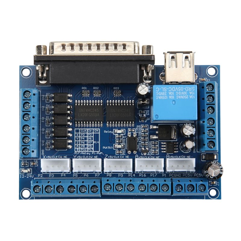 Breakout Board Mach3 - AT05-ドライバーボード MACH3彫刻機 5軸CNCブレークアウトボード 光学カップラー付き ステッピングモーター駆動コントローラー用